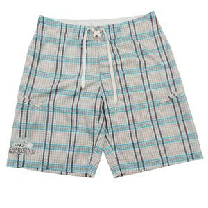 Body Glove Board Shorts Mens 34 Beige Checks Summer Swimming Surfing Beach